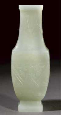 18th Century A pale celadon jade rectangular baluster vase
